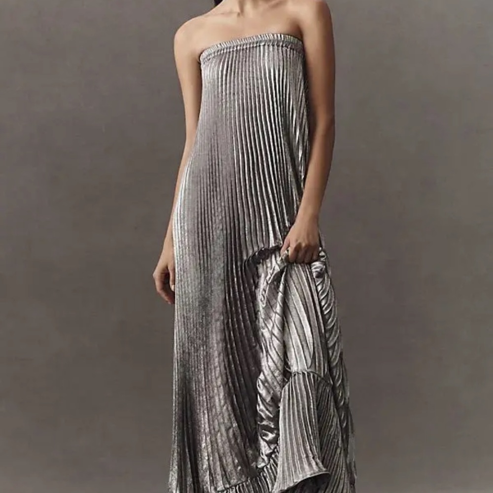 L'IDEE 'Fantasia' Strapless Gown in Purple Gunmetal (NWT)